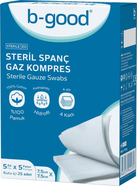 B-Good Steril Spanç Gaz Kompres 7,5 Cm X 7,5 Cm 25li - 1