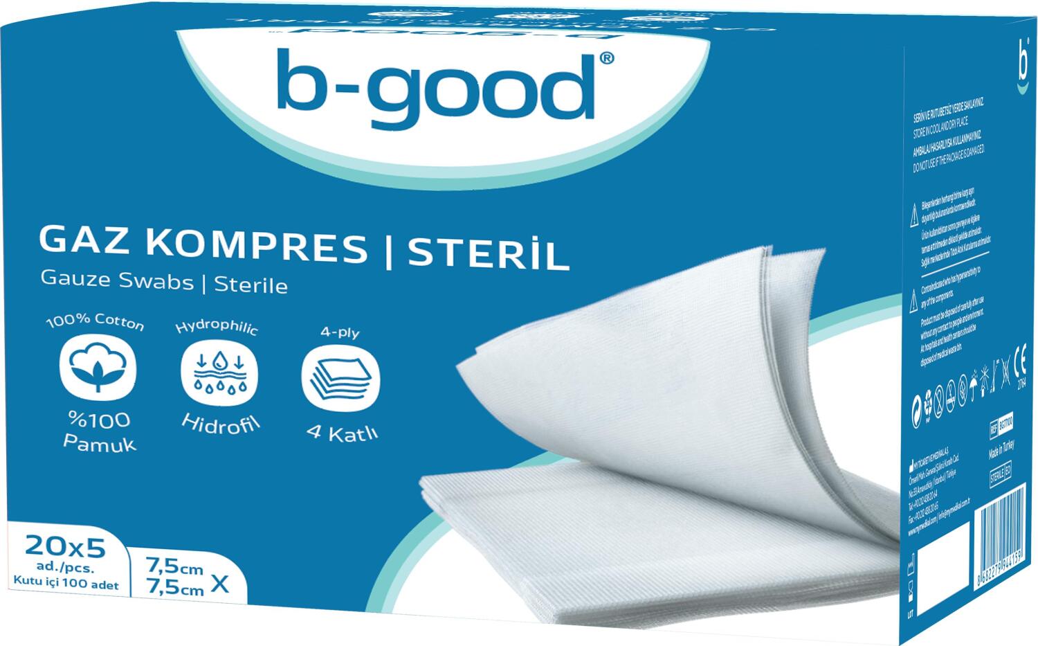 B-Good Steril Spanç Gaz Kompres 7,5 Cm X 7,5 Cm 100lü - 1