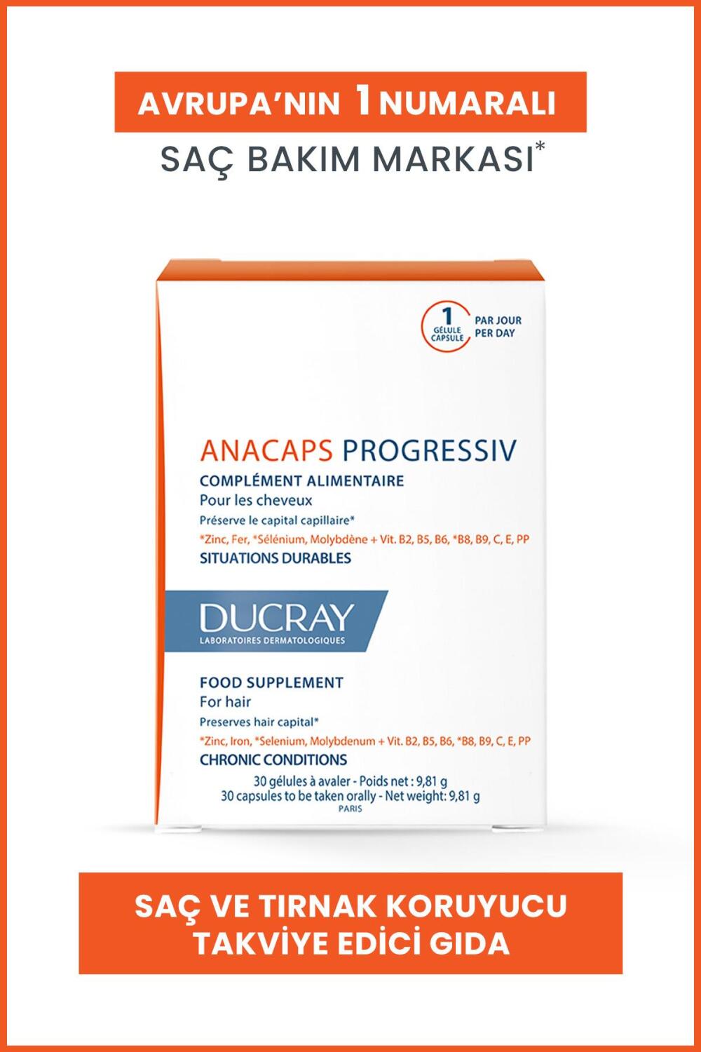 Ducray Anacaps Progressiv Saç Koruyucu Takviye Edici Gıda 30 kapsül - 1