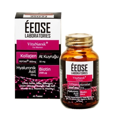 Eeose Collagen Tablet Kollajen + Hyaluronik Asit + Atkuyruğu + Biotin + C Vitamini 45 Tablet - 1