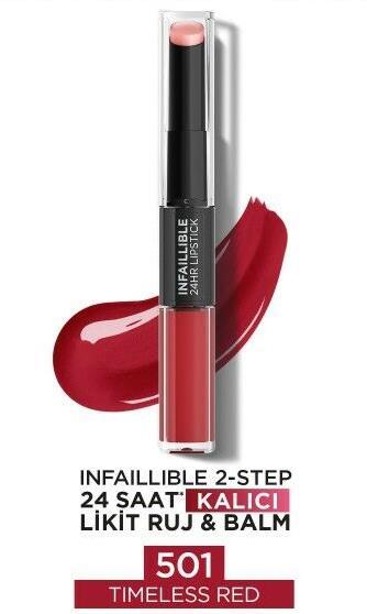 Loreal Paris Infaillible 2-step 24 Saat Kalıcı Likit Ruj & Balm - 501 Timeless Red - 2