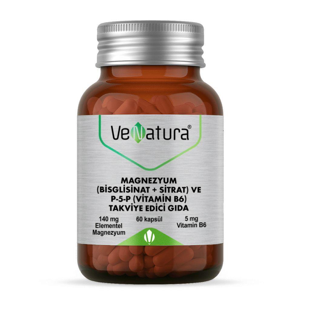 VeNatura Magnezyum (Bisglisinat+Sitrat) ve P5P (Vitamin B6) 60 Kapsül - 1