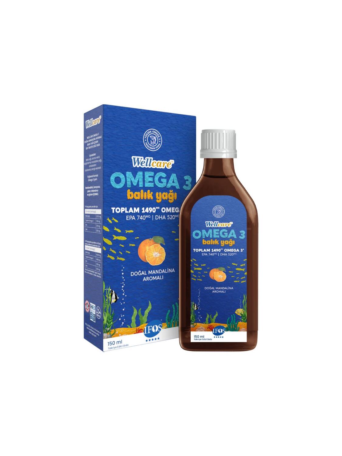 Wellcare Omega 3 Doğal Mandalina Aromalı Balık Yağı 150 ml - 1