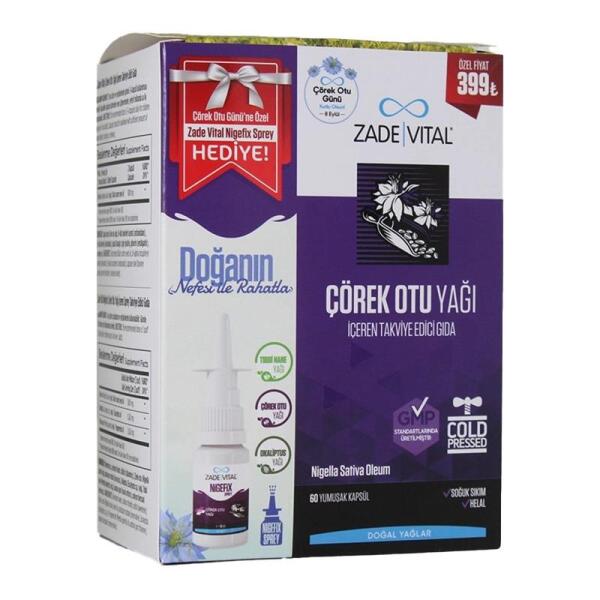 Zade Vital Çörek Otu Yağı 60 Kapsül + Nigefix Sprey 10ml - 1